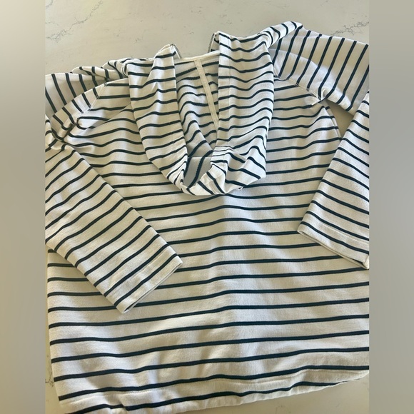 AK Sport White & Navy Blue Striped Quarter Zip Cinched Hoodie - Women’s Small - Picture 2 of 4